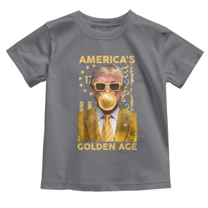 Funny Trump 2025 American's Golden Age Toddler T Shirt Trump Bubble Gum Gold American Flag TS11 Charcoal Print Your Wear