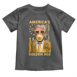 Funny Trump 2025 American's Golden Age Toddler T Shirt Trump Bubble Gum Gold American Flag TS11 Dark Heather Print Your Wear