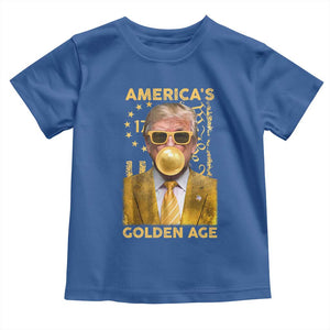 Funny Trump 2025 American's Golden Age Toddler T Shirt Trump Bubble Gum Gold American Flag TS11 Royal Blue Print Your Wear