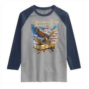 Trump Liberation Day 2025 Raglan Shirt Gold Eagle Vintage American Flag TS11 Sport Gray Navy Print Your Wear