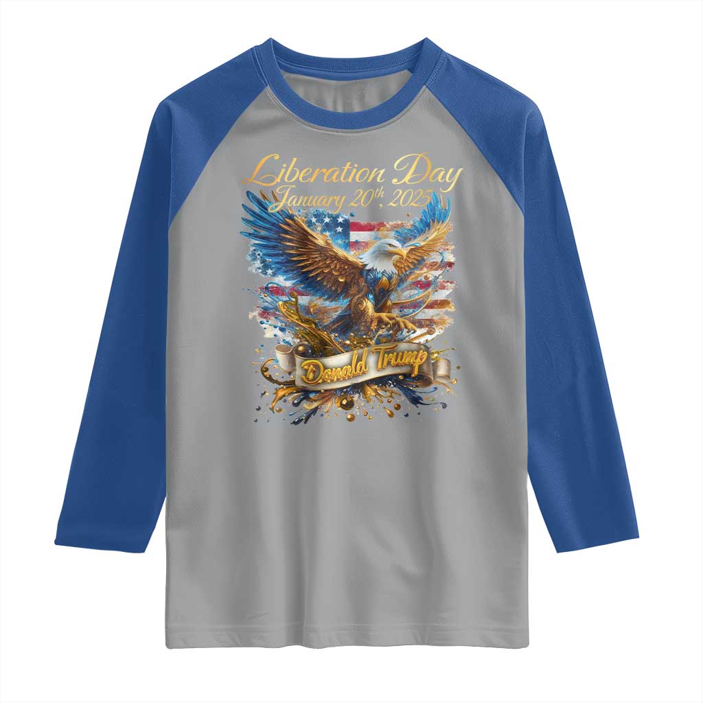 Trump Liberation Day 2025 Raglan Shirt Gold Eagle Vintage American Flag TS11 Sport Gray Royal Print Your Wear