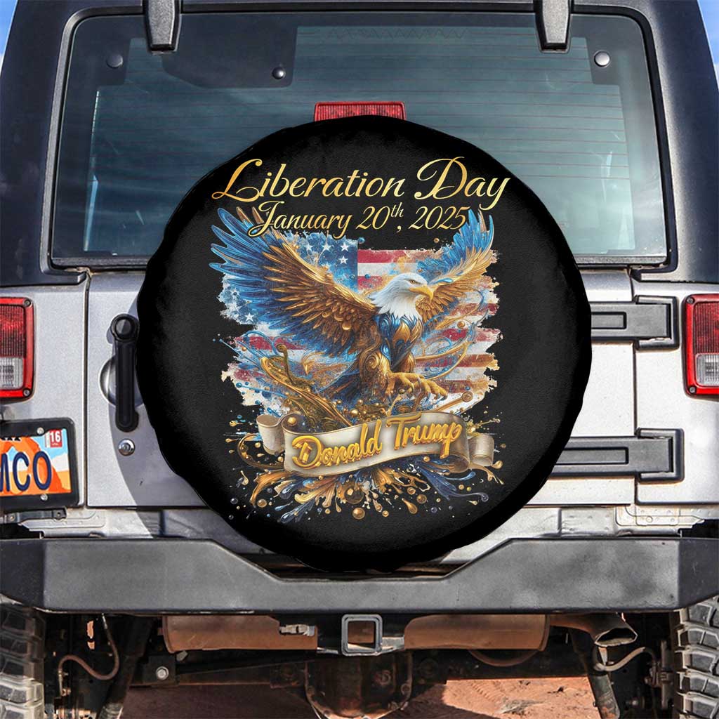 Trump Liberation Day 2025 Spare Tire Cover Gold Eagle Vintage American Flag TS11 No hole Black Print Your Wear