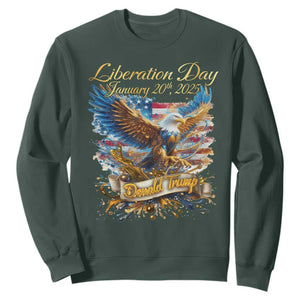 Trump Liberation Day 2025 Sweatshirt Gold Eagle Vintage American Flag TS11 Dark Forest Green Print Your Wear