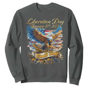 Trump Liberation Day 2025 Sweatshirt Gold Eagle Vintage American Flag TS11 Dark Heather Print Your Wear