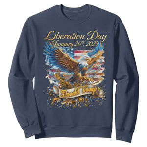 Trump Liberation Day 2025 Sweatshirt Gold Eagle Vintage American Flag TS11 Navy Print Your Wear