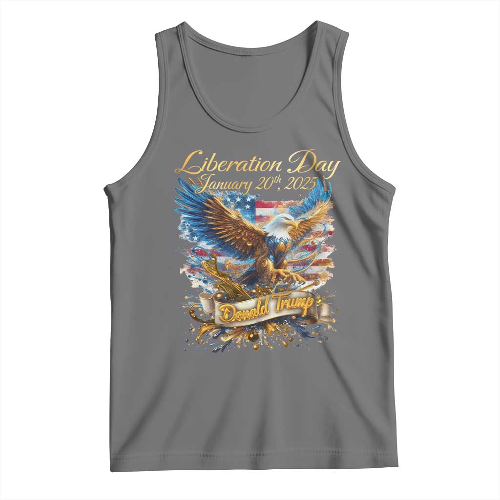 Trump Liberation Day 2025 Tank Top Gold Eagle Vintage American Flag TS11 Black Heather Print Your Wear