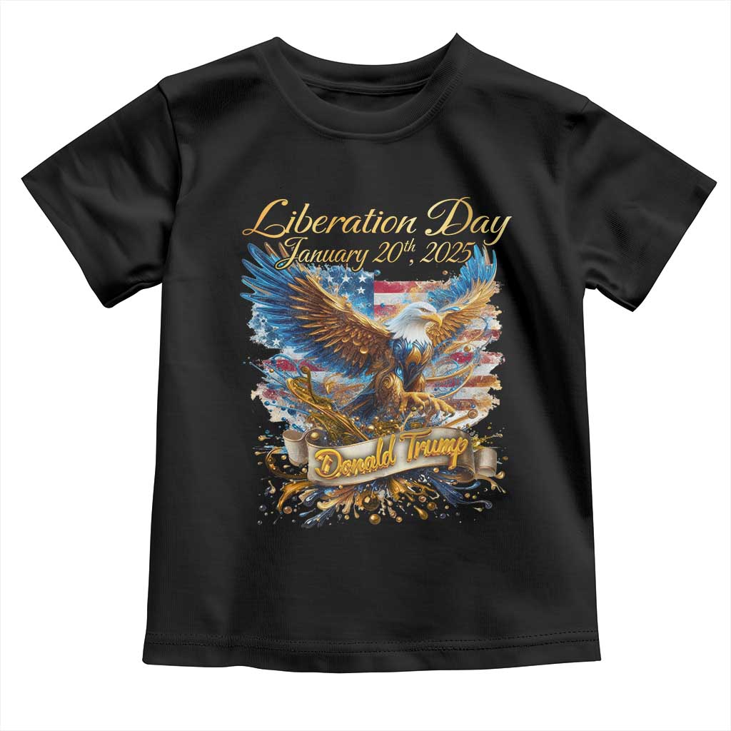 Trump Liberation Day 2025 Toddler T Shirt Gold Eagle Vintage American Flag TS11 Black Print Your Wear