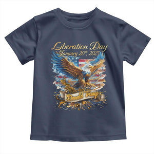 Trump Liberation Day 2025 Toddler T Shirt Gold Eagle Vintage American Flag TS11 Navy Print Your Wear