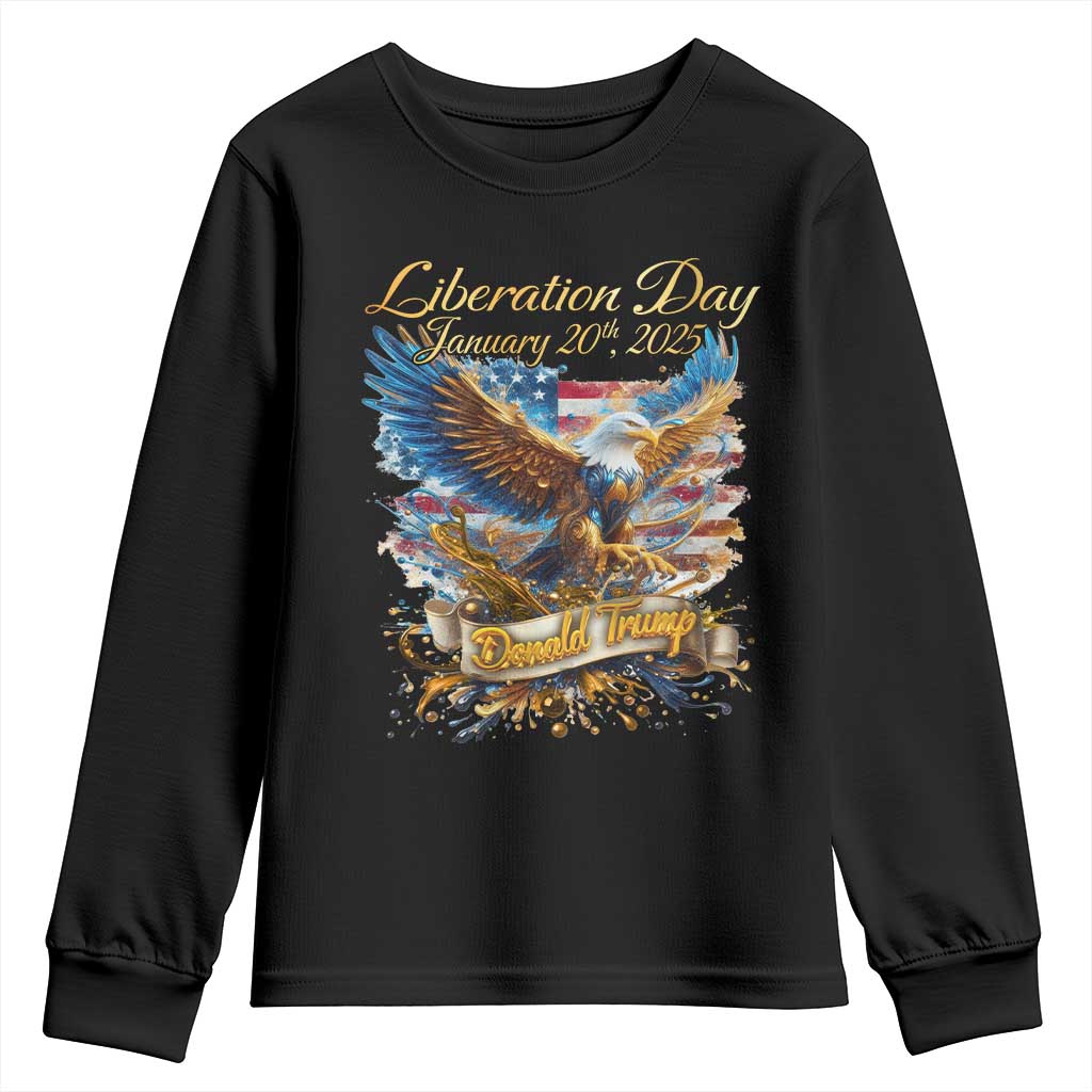 Trump Liberation Day 2025 Youth Sweatshirt Gold Eagle Vintage American Flag TS11 Black Print Your Wear