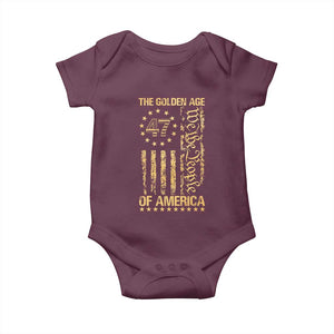 Trump 2025 The Golden Age Of America Baby Onesie 47TH President Golden American Flag TS11 Maroon Print Your Wear