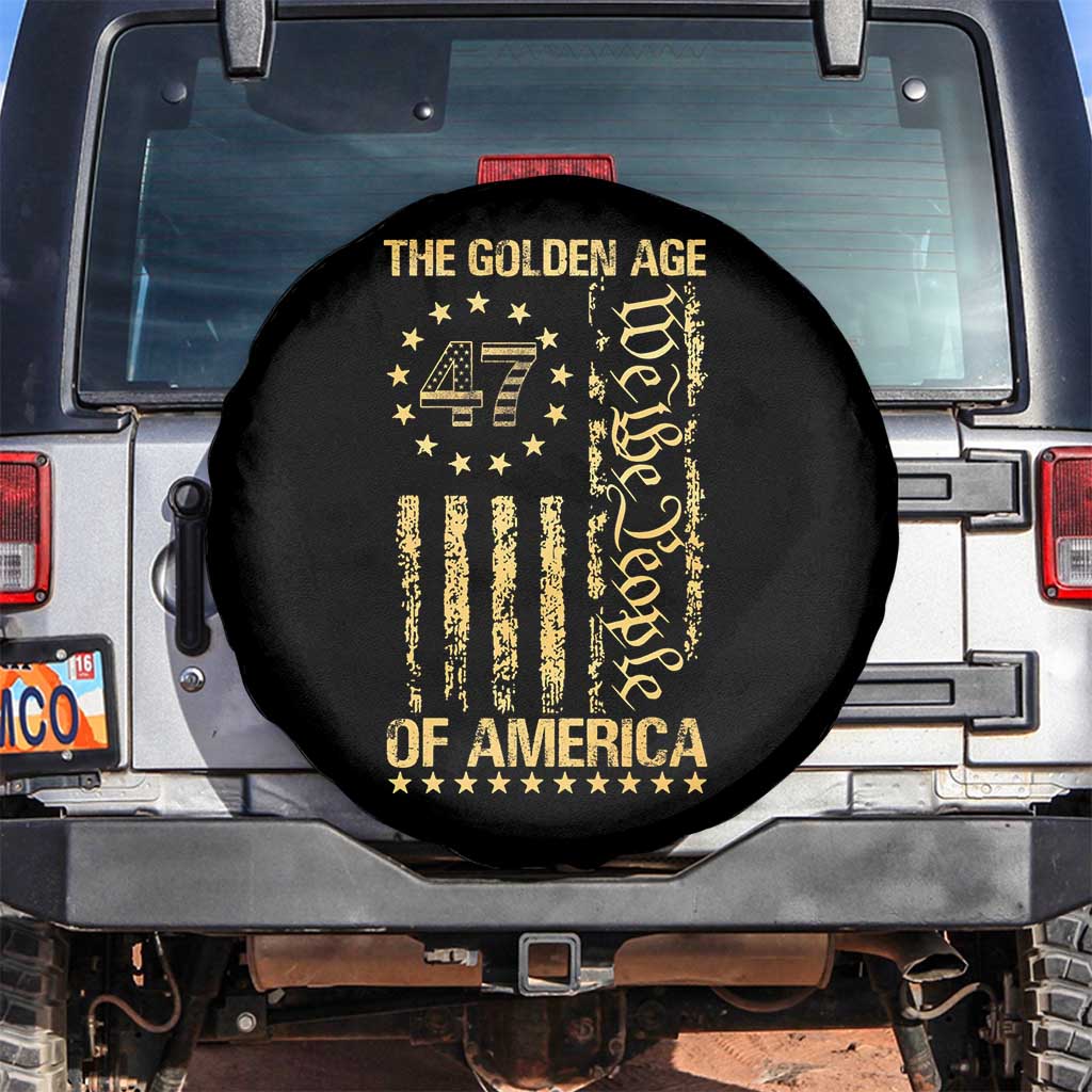 Trump 2025 The Golden Age Of America Spare Tire Cover 47TH President Golden American Flag TS11 No hole Black Print Your Wear