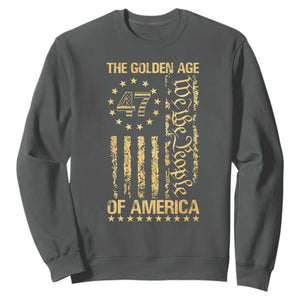 Trump 2025 The Golden Age Of America Sweatshirt 47TH President Golden American Flag TS11 Dark Heather Print Your Wear