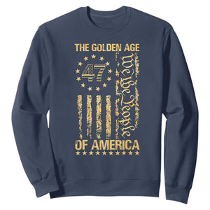 Trump 2025 The Golden Age Of America Sweatshirt 47TH President Golden American Flag TS11 Navy Print Your Wear