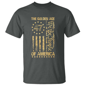 Trump 2025 The Golden Age Of America T Shirt 47TH President Golden American Flag TS11 Dark Heather Print Your Wear
