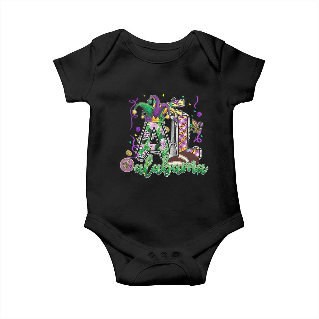 Funny Mardi Gras In Alabama AL Baby Onesie Moon Pie Jester Hat TS11 Black Print Your Wear