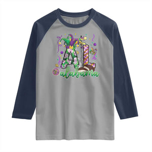 Funny Mardi Gras In Alabama AL Raglan Shirt Moon Pie Jester Hat TS11 Sport Gray Navy Print Your Wear