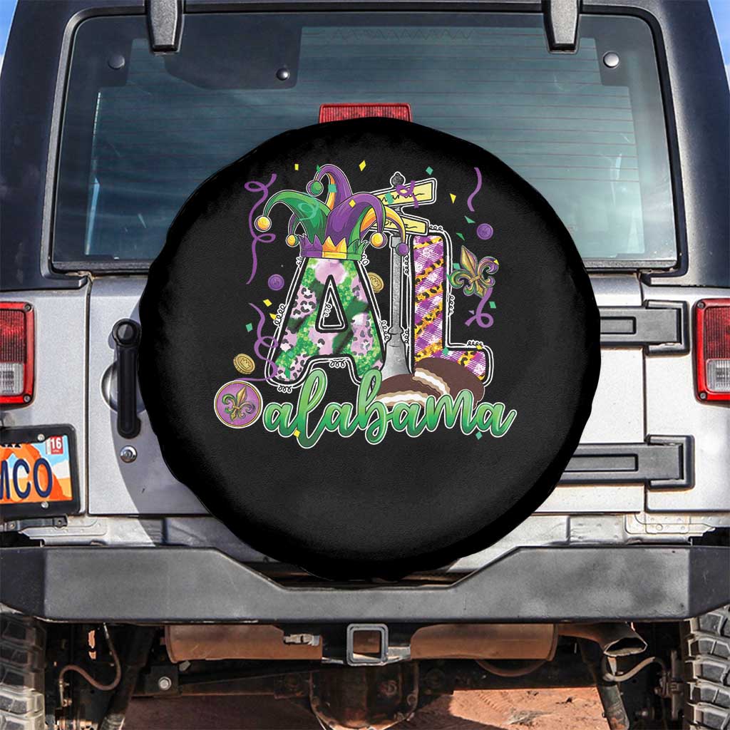 Funny Mardi Gras In Alabama AL Spare Tire Cover Moon Pie Jester Hat TS11 No hole Black Print Your Wear