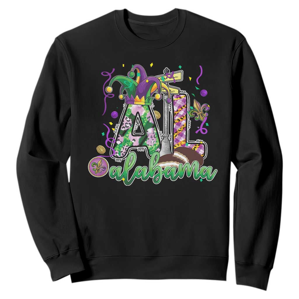 Funny Mardi Gras In Alabama AL Sweatshirt Moon Pie Jester Hat TS11 Black Print Your Wear