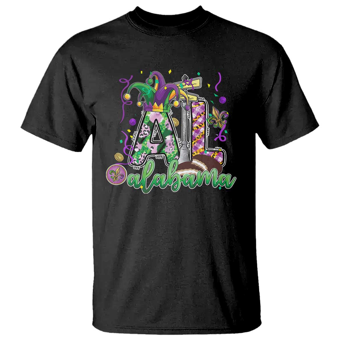 Funny Mardi Gras In Alabama AL T Shirt Moon Pie Jester Hat TS11 Black Print Your Wear