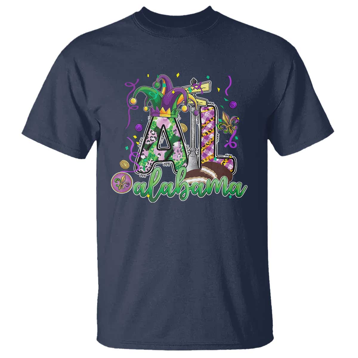 Funny Mardi Gras In Alabama T Shirt - Moon Pie Jester Hat AL Carnival Humor Tee TS11 Navy Print Your Wear