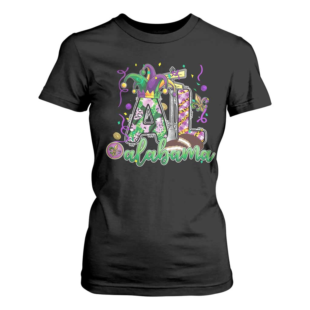 Funny Mardi Gras In Alabama AL T Shirt For Women Moon Pie Jester Hat TS11 Black Print Your Wear