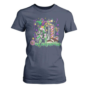 Funny Mardi Gras In Alabama AL T Shirt For Women Moon Pie Jester Hat TS11 Navy Print Your Wear