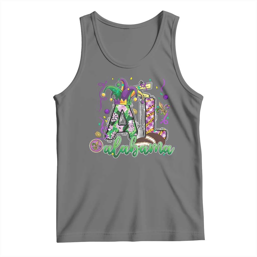 Funny Mardi Gras In Alabama AL Tank Top Moon Pie Jester Hat TS11 Black Heather Print Your Wear