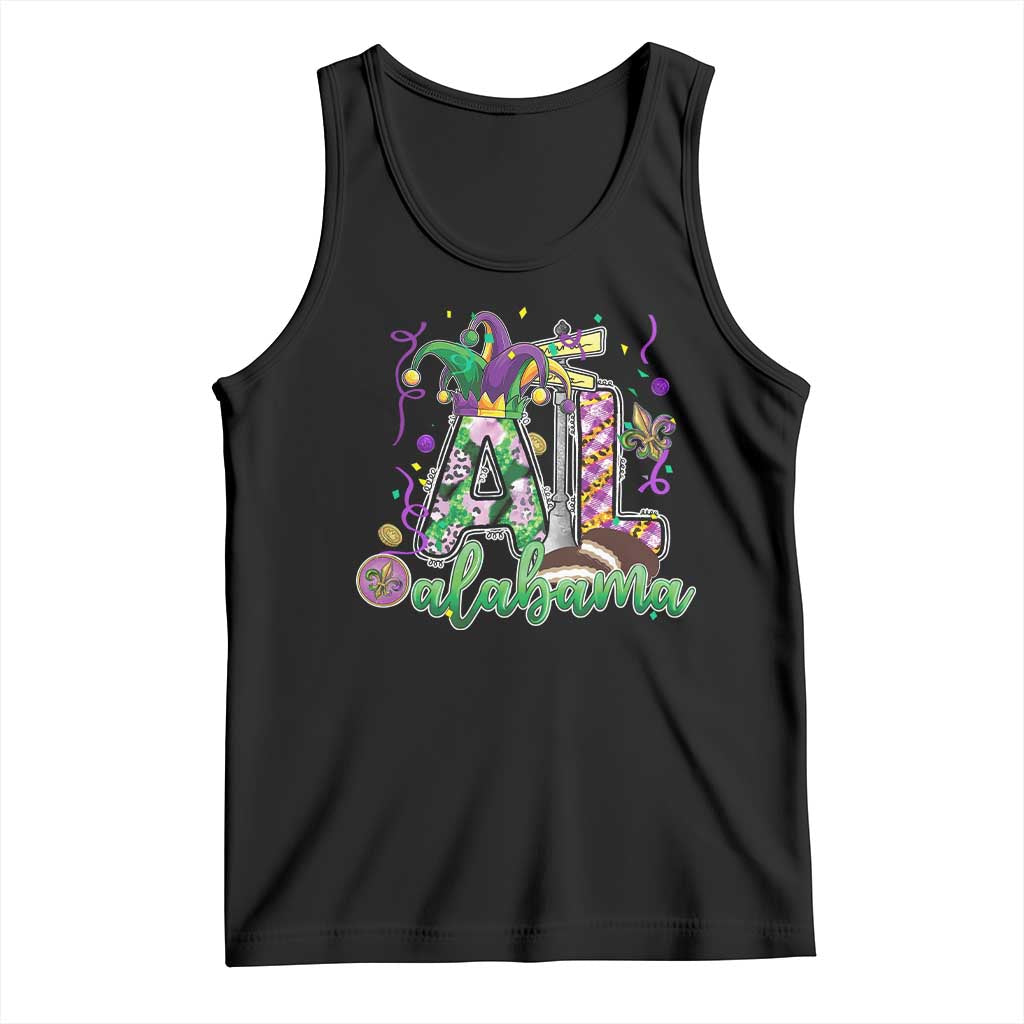Funny Mardi Gras In Alabama AL Tank Top Moon Pie Jester Hat TS11 Black Print Your Wear