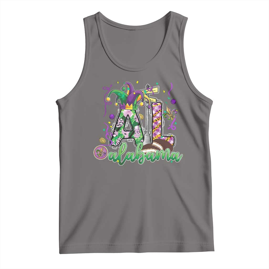 Funny Mardi Gras In Alabama AL Tank Top Moon Pie Jester Hat TS11 Deep Heather Print Your Wear