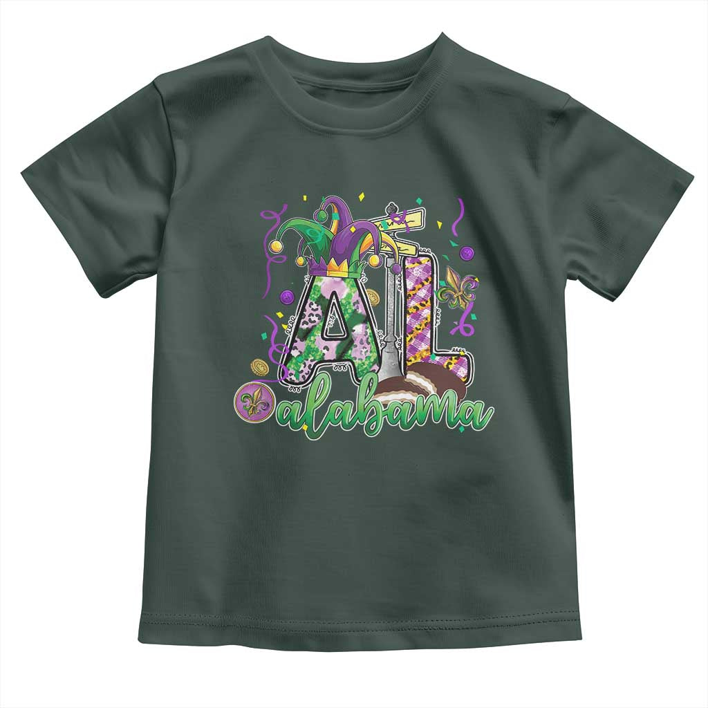 Funny Mardi Gras In Alabama AL Toddler T Shirt Moon Pie Jester Hat TS11 Dark Forest Green Print Your Wear