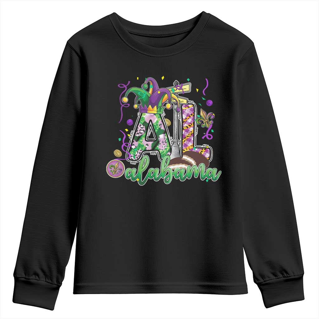 Funny Mardi Gras In Alabama AL Youth Sweatshirt Moon Pie Jester Hat TS11 Black Print Your Wear