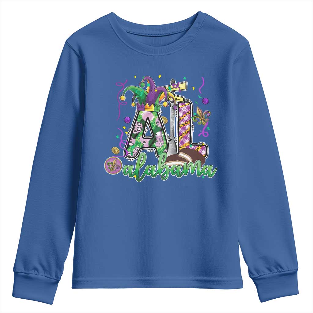 Funny Mardi Gras In Alabama AL Youth Sweatshirt Moon Pie Jester Hat TS11 Royal Blue Print Your Wear