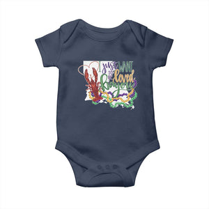 Funny Mardi Gras Louisiana Baby Onesie I Just Want To Be Loved Bayou Crawfish Beads TS11 Navy Print Your Wear