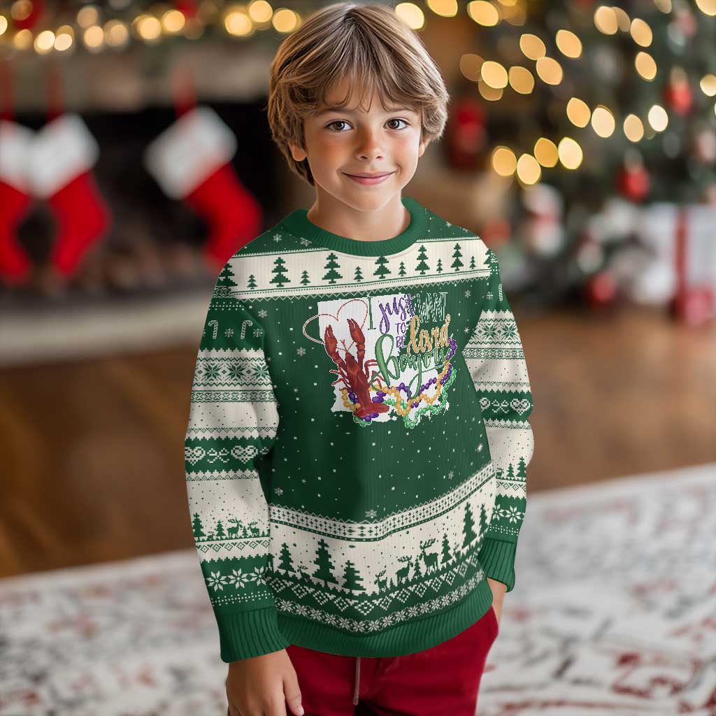 Funny Mardi Gras Louisiana Ugly Christmas Sweater I Just Want To Be Loved Bayou Crawfish Beads TS11 Forest Green Beige Print Your Wear