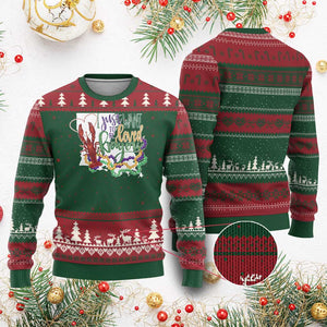 Funny Mardi Gras Louisiana Ugly Christmas Sweater I Just Want To Be Loved Bayou Crawfish Beads TS11 Red Green Print Your Wear