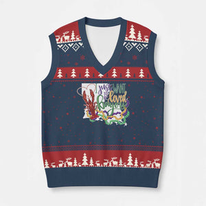 Funny Mardi Gras Louisiana V-Neck Knit Sweater Vest I Just Want To Be Loved Bayou Crawfish Beads TS11 Navy Red Print Your Wear