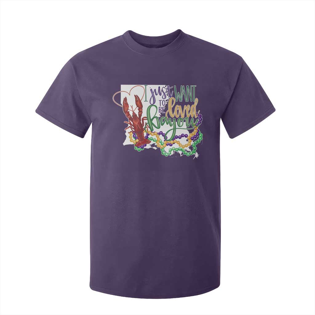 Funny Mardi Gras Louisiana T Shirt For Kid I Just Want To Be Loved Bayou Crawfish Beads TS11 Purple Print Your Wear