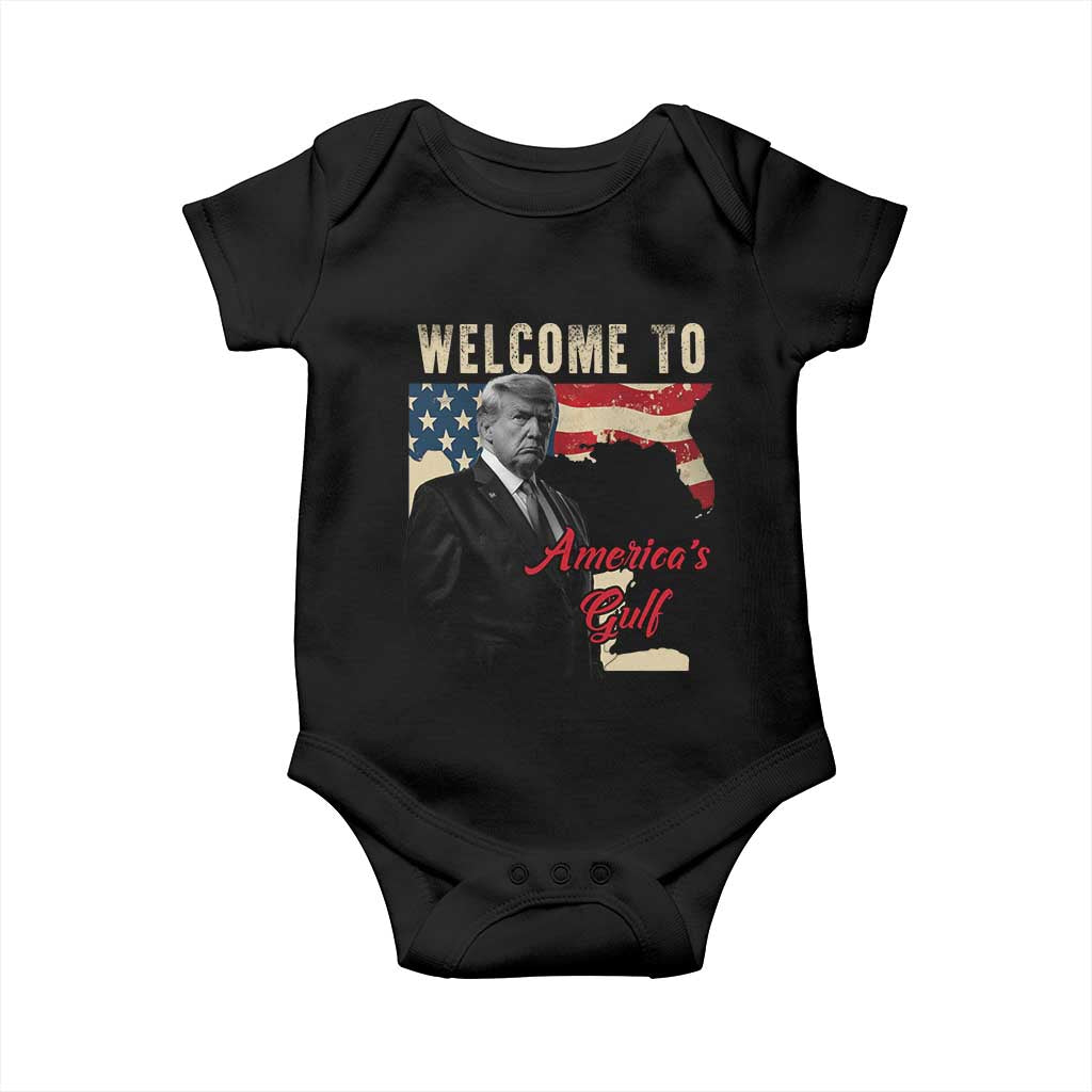 Funny Trump Welcome To America's Gulf Baby Onesie Vintage American Flag TS11 Black Print Your Wear