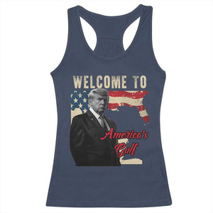 Funny Trump Welcome To America's Gulf Racerback Tank Top Vintage American Flag TS11 Navy Print Your Wear