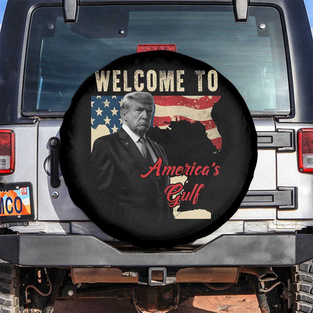 Funny Trump Welcome To America's Gulf Spare Tire Cover Vintage American Flag TS11 No hole Black Print Your Wear