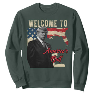 Funny Trump Welcome To America's Gulf Sweatshirt Vintage American Flag TS11 Dark Forest Green Print Your Wear