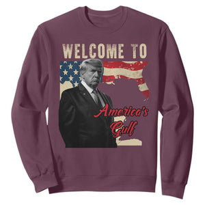 Funny Trump Welcome To America's Gulf Sweatshirt Vintage American Flag TS11 Maroon Print Your Wear