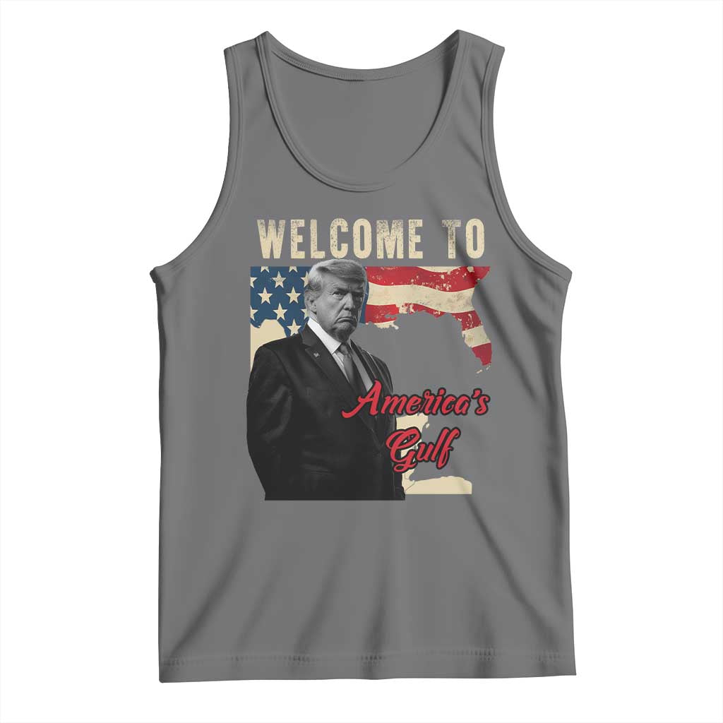 Funny Trump Welcome To America's Gulf Tank Top Vintage American Flag TS11 Black Heather Print Your Wear