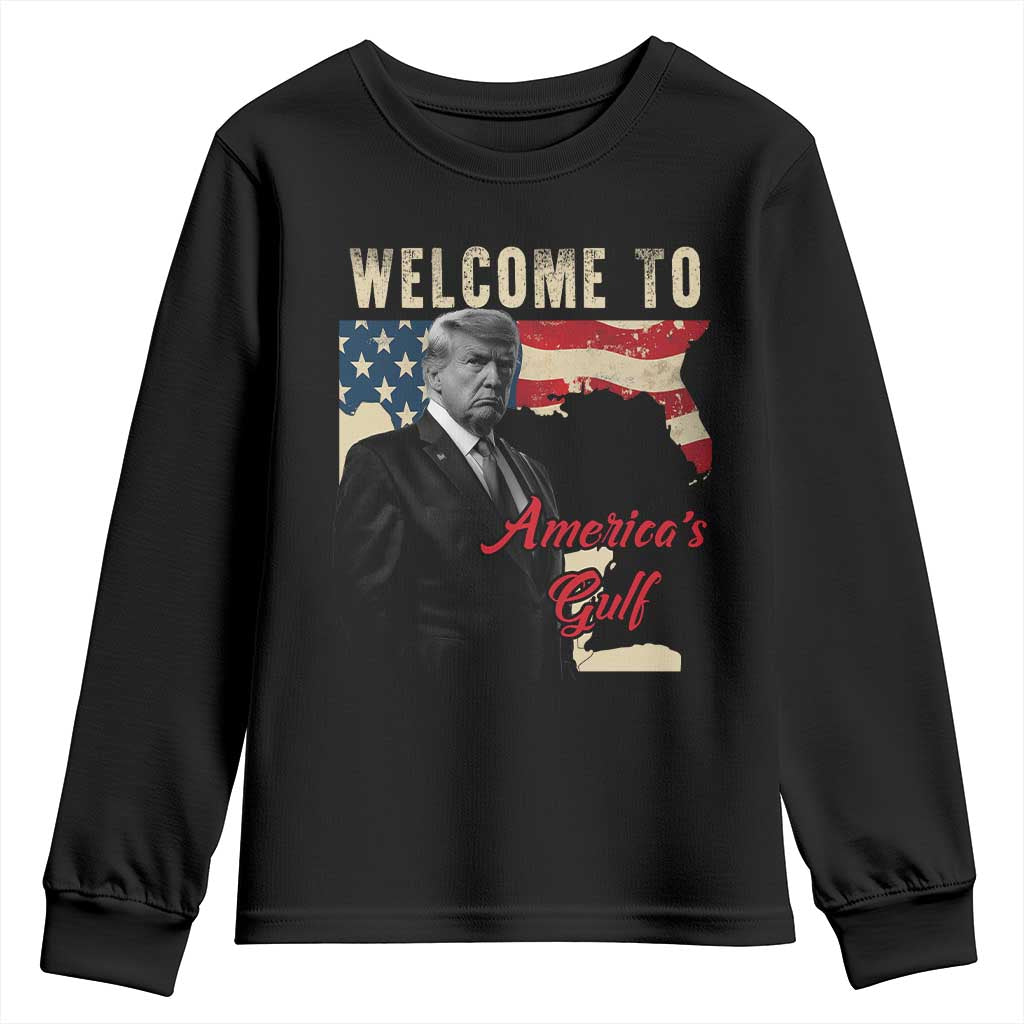 Funny Trump Welcome To America's Gulf Youth Sweatshirt Vintage American Flag TS11 Black Print Your Wear