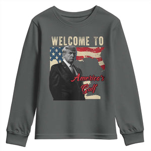 Funny Trump Welcome To America's Gulf Youth Sweatshirt Vintage American Flag TS11 Dark Heather Print Your Wear
