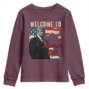 Funny Trump Welcome To America's Gulf Youth Sweatshirt Vintage American Flag TS11 Maroon Print Your Wear