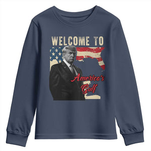 Funny Trump Welcome To America's Gulf Youth Sweatshirt Vintage American Flag TS11 Navy Print Your Wear