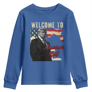 Funny Trump Welcome To America's Gulf Youth Sweatshirt Vintage American Flag TS11 Royal Blue Print Your Wear