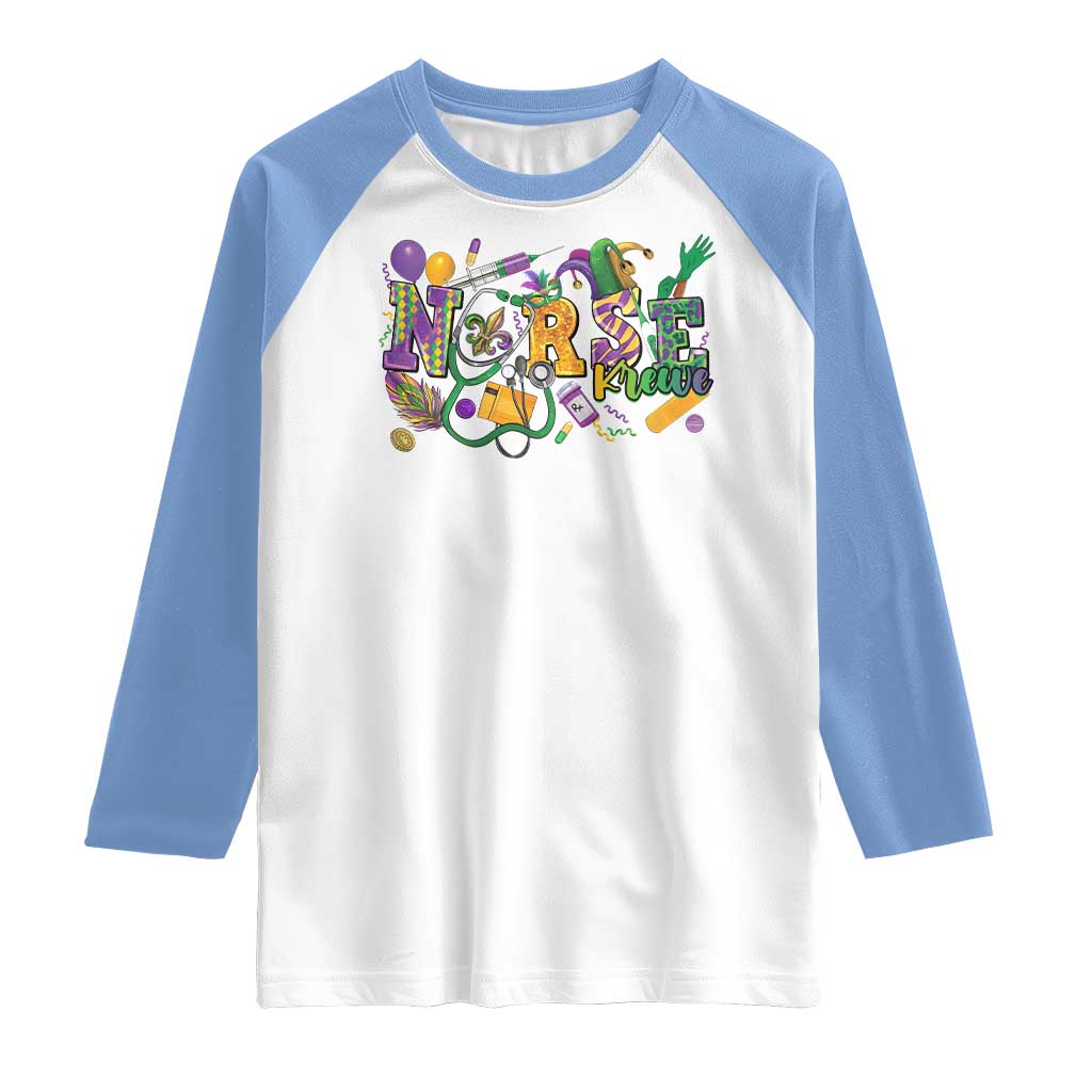 Funny Mardi Gras Nurse Krewe Healthcare Raglan Shirt TS11 White Carolina Blue Print Your Wear