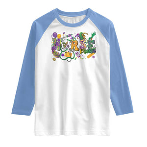 Funny Mardi Gras Nurse Krewe Healthcare Raglan Shirt TS11 White Carolina Blue Print Your Wear